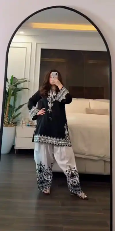 JF 044 Black Black Natural Crep Silk Salwar Suit with Embroidery Work & Digital Print. Now at just ₹2099. Delivery 4-6 Working Days. Shop now. | Casual Suits, Jump Suits, Creative suits, Designer Suits, Palazzo Suits, Party Wear Suits, Patiala Suits, Salwar suit, Straight Suits