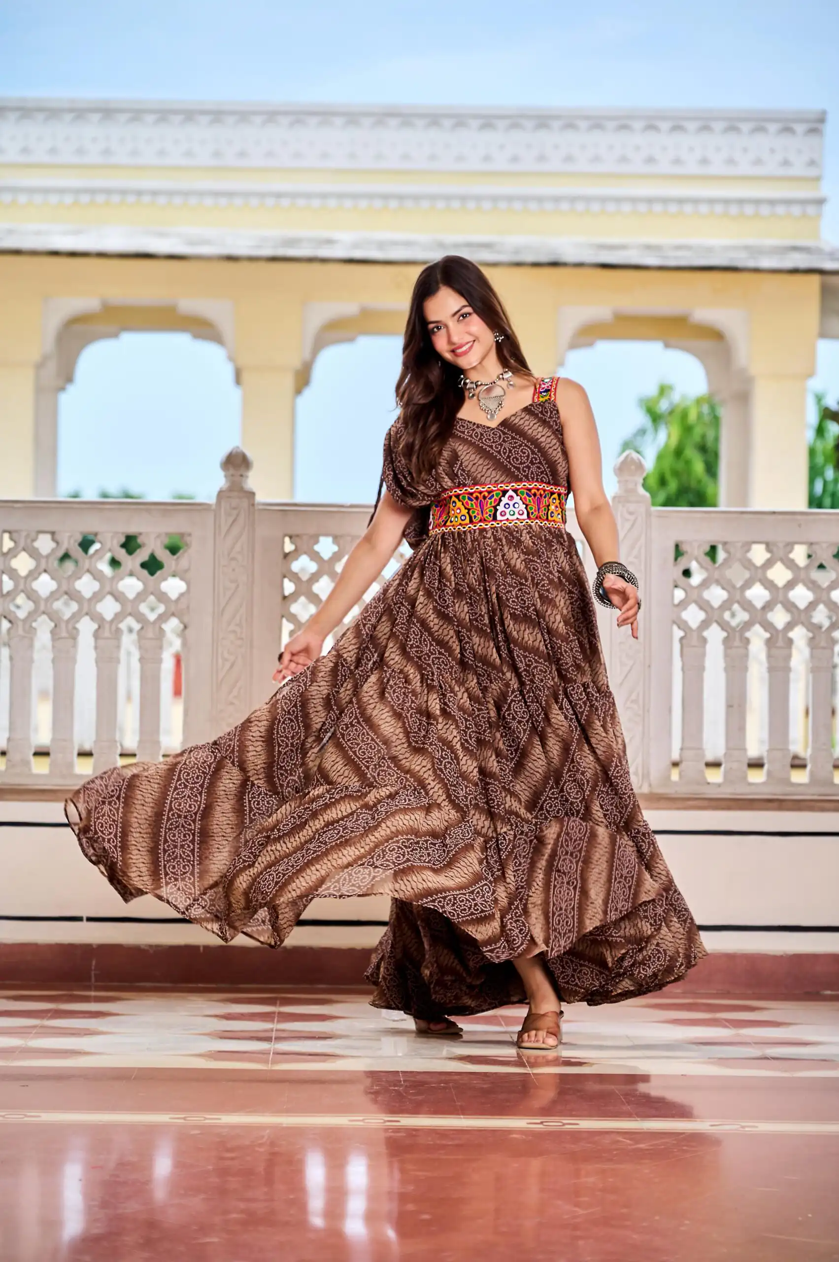 Ram 136 Brown Color | Red Faux Georgette Gown with Mirror Work. Get it for ₹1999. Delivery 4-6 Working Days. Online Shop now. | Bollywood Gowns, Creative Gowns, Designer Gowns, Embroidered Gowns, Gowns, Party Wear Gowns