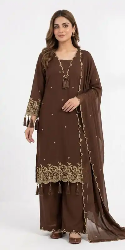 BE 481 Brown | Brown Rayon Salwar Suit with Embroidery Work & Lace Work. Affordable Price ₹1999. Delivery 4-6 Working Days. Shop now. | Casual Suits, Jump Suits, Creative suits, Designer Suits, Palazzo Suits, Party Wear Suits, Patiala Suits, Salwar suit, Straight Suits