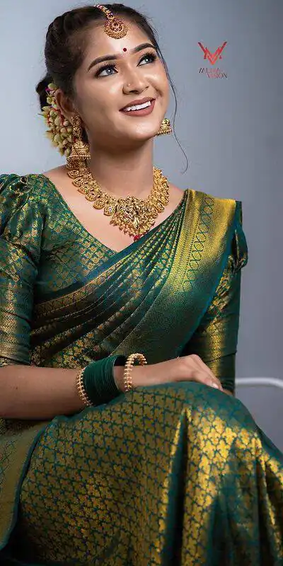 KPR 153 Green Color Soft Lichi Silk Saree with Jacquard Work. Best Price ₹1349. Delivery 4-6 Working Days. Online Shop now. | Creative Sarees, Bollywood Sarees, Designer Sarees, Embroidered Sarees, Ethnic Saree, Modern Digital sarees, Party Wear Sarees, Sarees