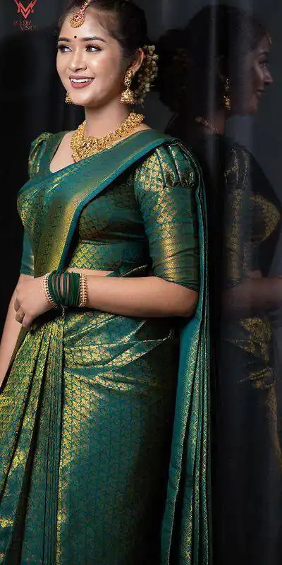 KPR 153 Green Color Soft Lichi Silk Saree with Jacquard Work. Best Price ₹1349. Delivery 4-6 Working Days. Online Shop now. | Creative Sarees, Bollywood Sarees, Designer Sarees, Embroidered Sarees, Ethnic Saree, Modern Digital sarees, Party Wear Sarees, Sarees