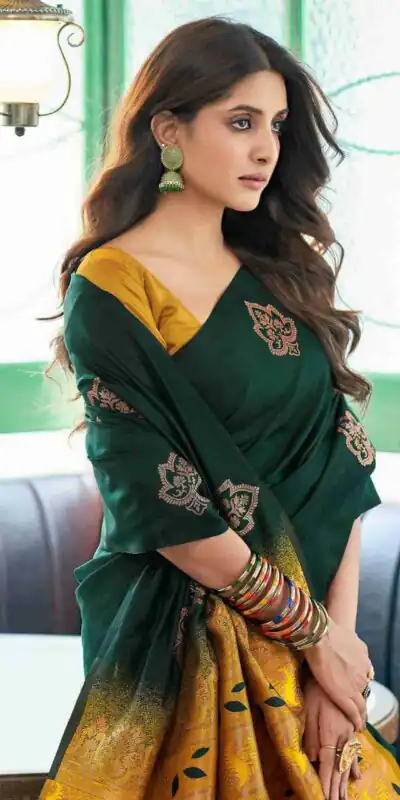 KPR 217 Green Soft Lichi Silk Jacquard Work Saree with Designer Work Wedding, Party, Festive, Events, Deal ₹1299. Delivery 4-6 Working Days. Shop now. | Creative Sarees, Bollywood Sarees, Designer Sarees, Embroidered Sarees, Ethnic Saree, Modern Digital sarees, Party Wear Sarees, Sarees