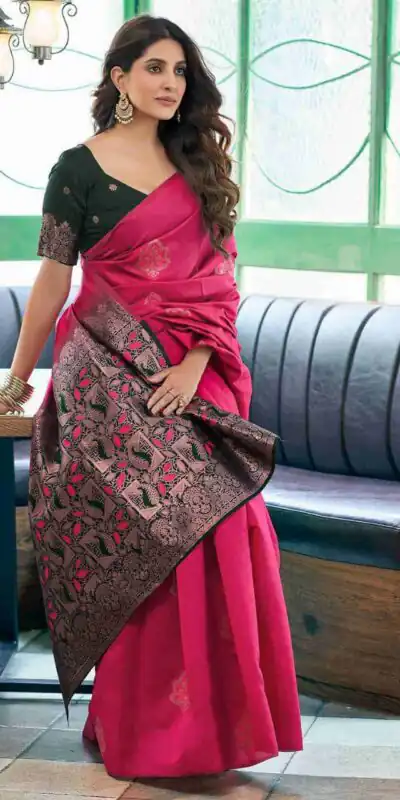 KPR 217 Pink Soft Lichi Silk Jacquard Work Saree with Designer Work Wedding, Party, Festive, Events, Deal ₹1299. Delivery 4-6 Working Days. Shop now. | Creative Sarees, Bollywood Sarees, Designer Sarees, Embroidered Sarees, Ethnic Saree, Modern Digital sarees, Party Wear Sarees, Sarees