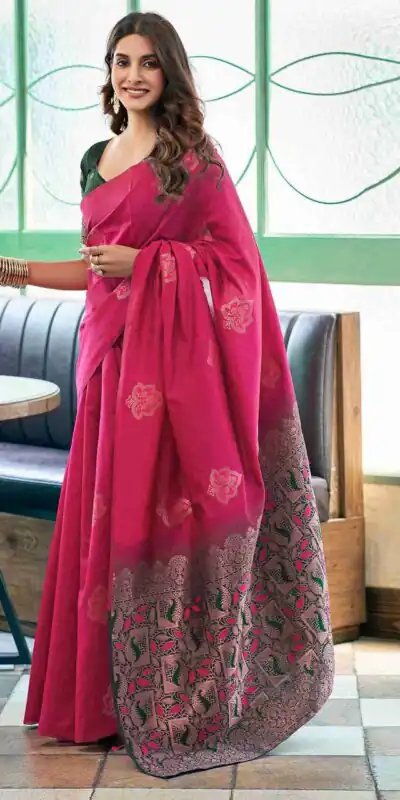 KPR 217 Pink Soft Lichi Silk Jacquard Work Saree with Designer Work Wedding, Party, Festive, Events, Deal ₹1299. Delivery 4-6 Working Days. Shop now. | Creative Sarees, Bollywood Sarees, Designer Sarees, Embroidered Sarees, Ethnic Saree, Modern Digital sarees, Party Wear Sarees, Sarees