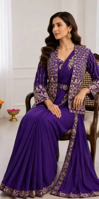 BB 64 Blue Purple Silk Saree with Embroidery Work & Sequins Work. Affordable Price ₹2499. Delivery 4-6 Working Days. Shop now. | Creative Sarees, Bollywood Sarees, Designer Sarees, Embroidered Sarees, Ethnic Saree, Modern Digital sarees, Party Wear Sarees, Sarees