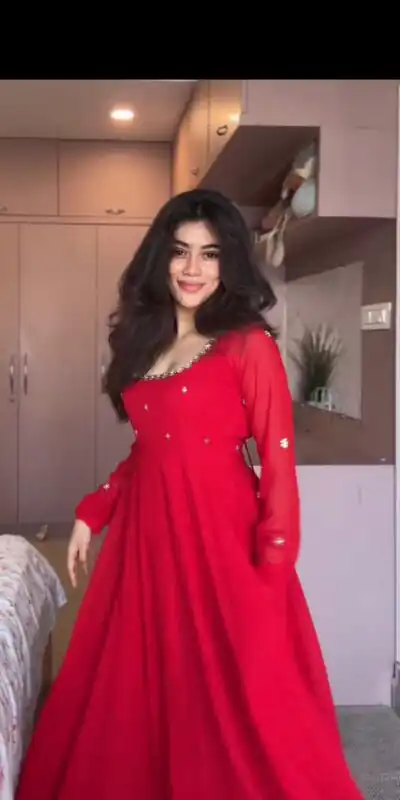 ZB 5074 Red Faux Georgette Gown Perfect for Wedding, Party, Raksha Bandhan, Temple Visit, Onam – . Get it for ₹1899. Delivery 4-6 Working Days. Shop now | Bollywood Gowns, Creative Gowns, Designer Gowns, Embroidered Gowns, Gowns, Party Wear Gowns