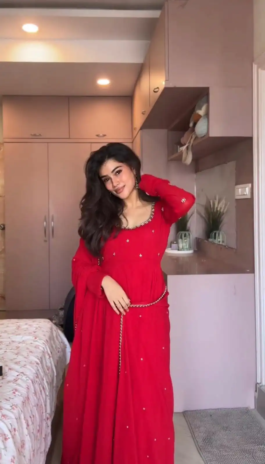 ZB 5074 Red Faux Georgette Gown Perfect for Wedding, Party, Raksha Bandhan, Temple Visit, Onam – . Get it for ₹1899. Delivery 4-6 Working Days. Shop now | Bollywood Gowns, Creative Gowns, Designer Gowns, Embroidered Gowns, Gowns, Party Wear Gowns
