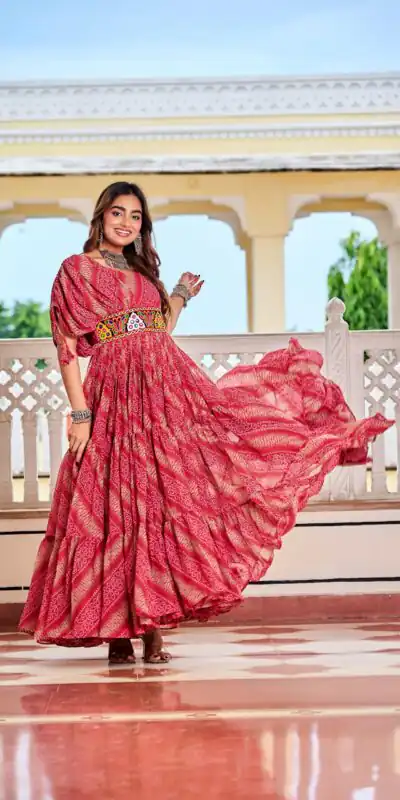 Ram 136 Red Color | Red Faux Georgette Gown with Mirror Work. Get it for ₹1999. Delivery 4-6 Working Days. Online Shop now. | Bollywood Gowns, Creative Gowns, Designer Gowns, Embroidered Gowns, Gowns, Party Wear Gowns