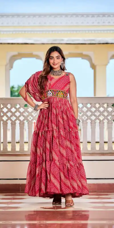 Ram 136 Red Color | Red Faux Georgette Gown with Mirror Work. Get it for ₹1999. Delivery 4-6 Working Days. Online Shop now. | Bollywood Gowns, Creative Gowns, Designer Gowns, Embroidered Gowns, Gowns, Party Wear Gowns