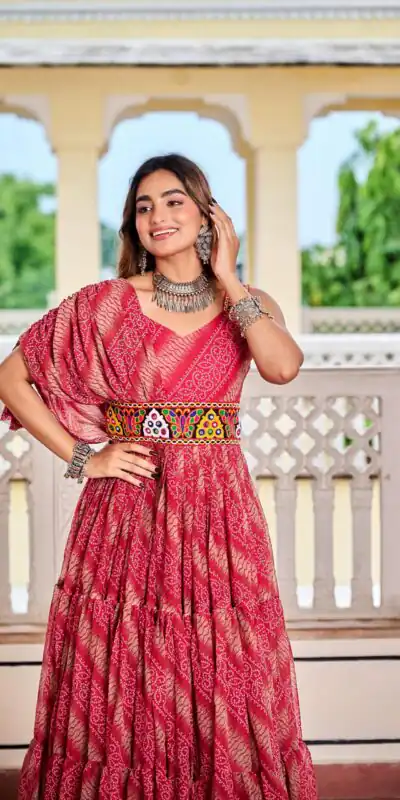 Ram 136 Red Color | Red Faux Georgette Gown with Mirror Work. Get it for ₹1999. Delivery 4-6 Working Days. Online Shop now. | Bollywood Gowns, Creative Gowns, Designer Gowns, Embroidered Gowns, Gowns, Party Wear Gowns