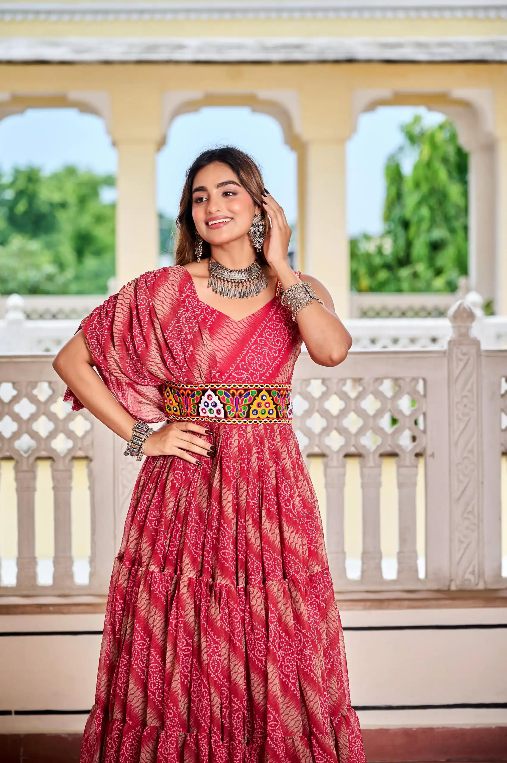 Ram 136 Red Color | Red Faux Georgette Gown with Mirror Work. Get it for ₹1999. Delivery 4-6 Working Days. Online Shop now. | Bollywood Gowns, Creative Gowns, Designer Gowns, Embroidered Gowns, Gowns, Party Wear Gowns