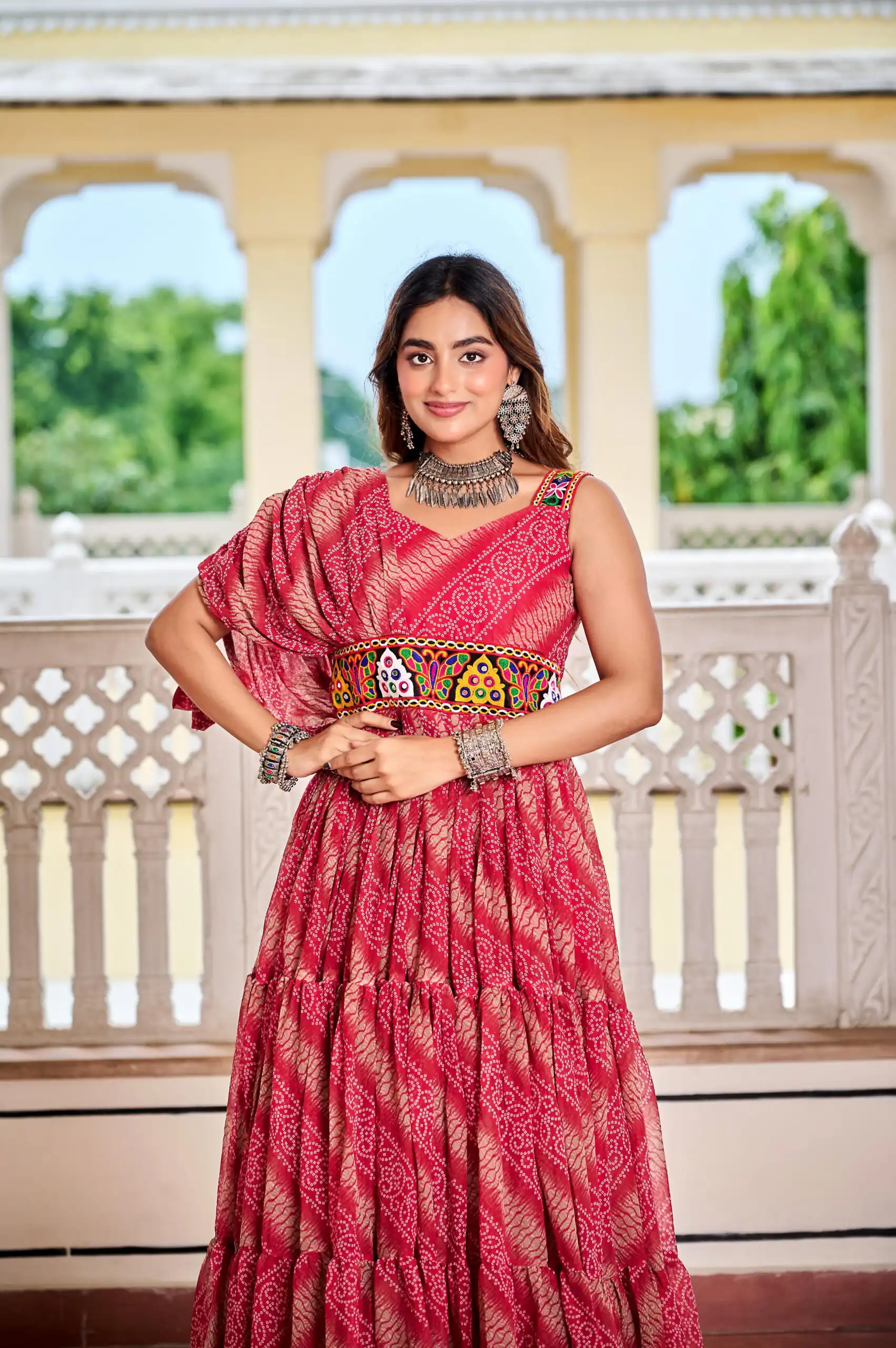 Ram 136 Red Color | Red Faux Georgette Gown with Mirror Work. Get it for ₹1999. Delivery 4-6 Working Days. Online Shop now. | Bollywood Gowns, Creative Gowns, Designer Gowns, Embroidered Gowns, Gowns, Party Wear Gowns