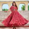 Ram 136 Red Color | Red Faux Georgette Gown with Mirror Work. Get it for ₹1999. Delivery 4-6 Working Days. Online Shop now. | Bollywood Gowns, Creative Gowns, Designer Gowns, Embroidered Gowns, Gowns, Party Wear Gowns
