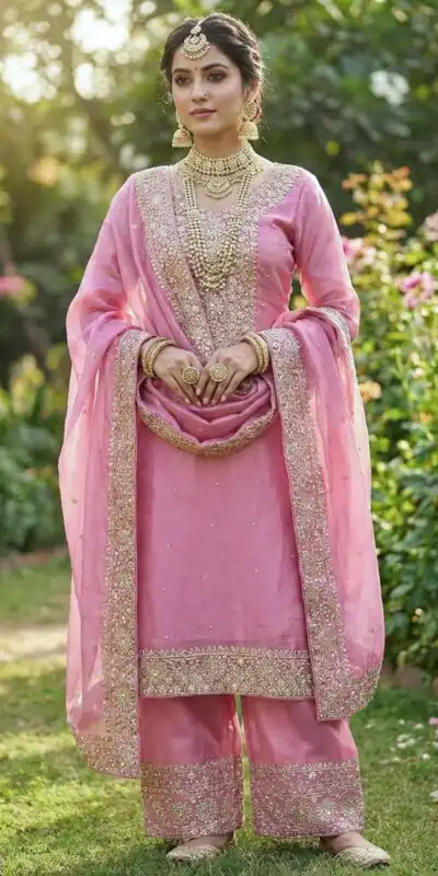 JF 040 Pink Fendy Silk Salwar Suitwith Embroidery Work & Lace Work. Now at just ₹2049. Delivery 4-6 Working Days. Shop now. | Casual Suits, Jump Suits, Creative suits, Designer Suits, Palazzo Suits, Party Wear Suits, Patiala Suits, Salwar suit, Straight Suits