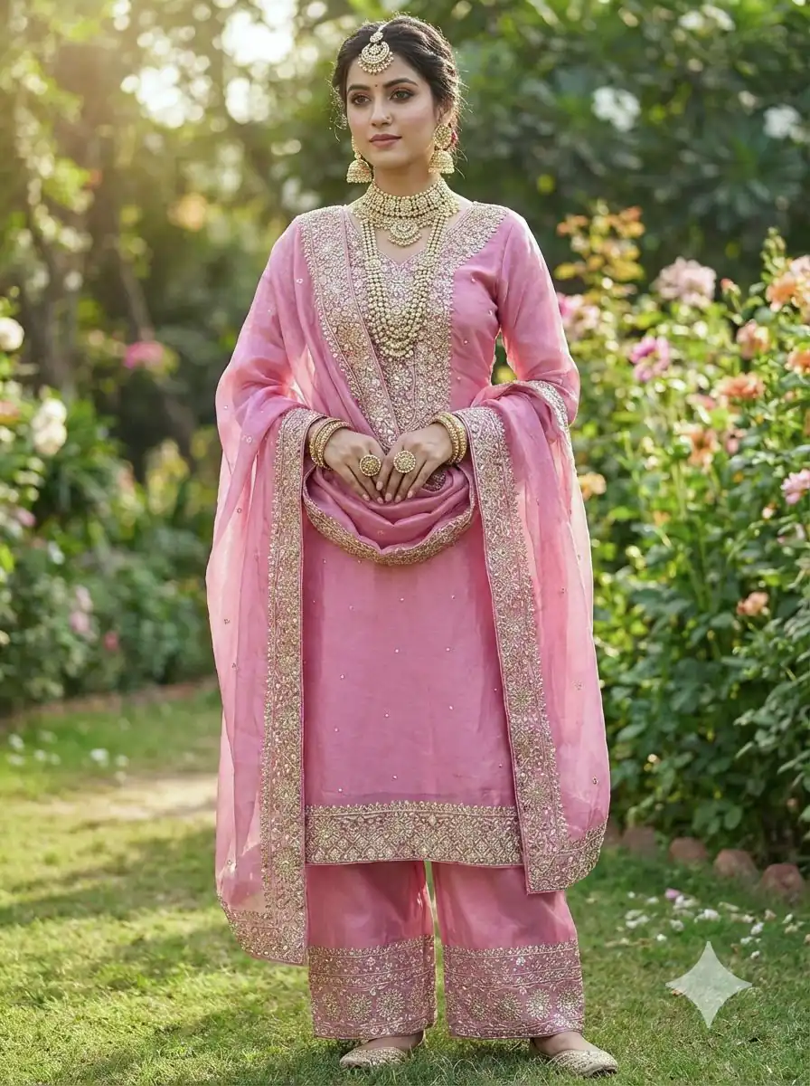 JF 040 Pink Fendy Silk Salwar Suitwith Embroidery Work & Lace Work. Now at just ₹2049. Delivery 4-6 Working Days. Shop now. | Casual Suits, Jump Suits, Creative suits, Designer Suits, Palazzo Suits, Party Wear Suits, Patiala Suits, Salwar suit, Straight Suits