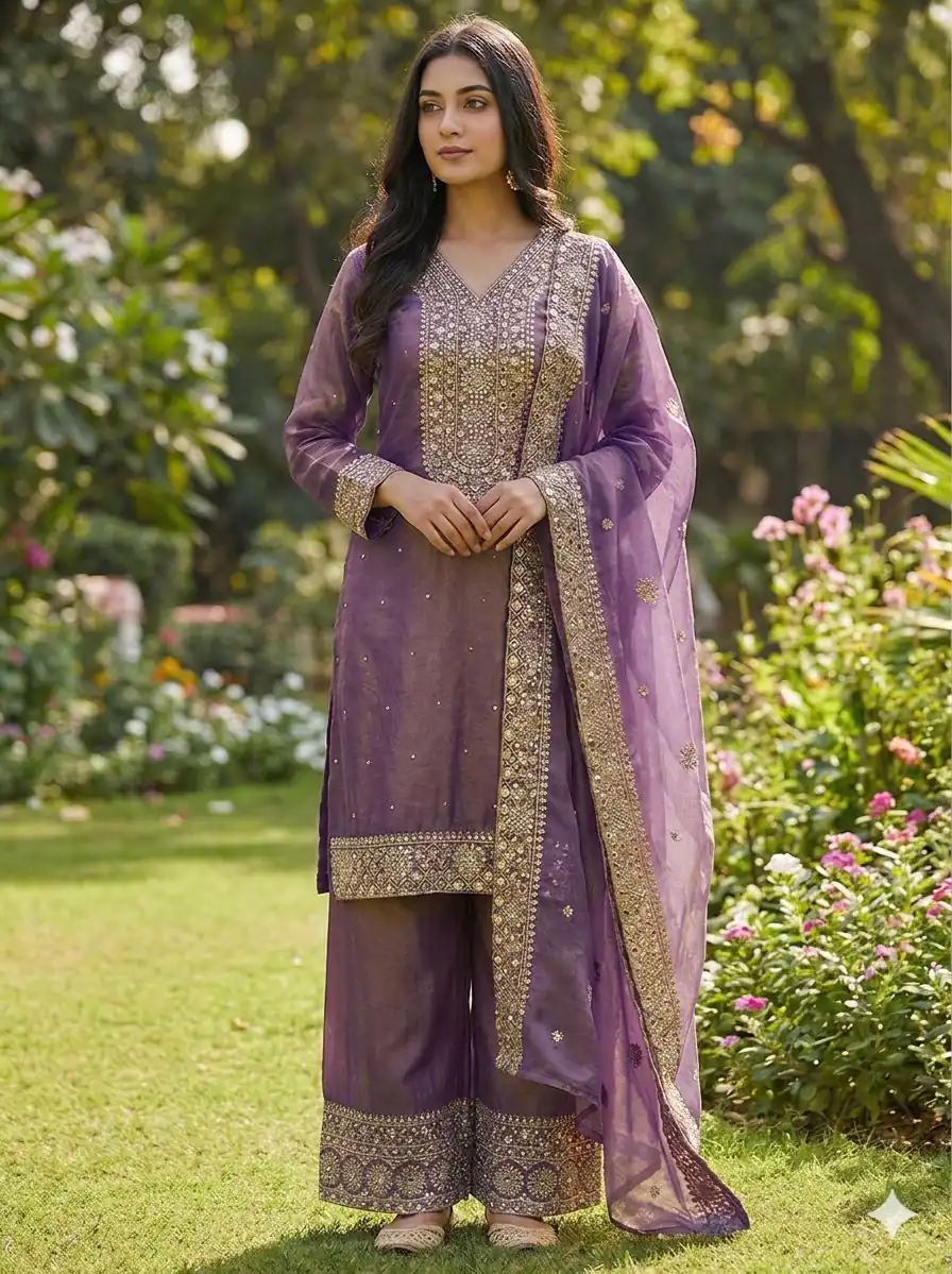 JF 040 Purple Fendy Silk Salwar Suitwith Embroidery Work & Lace Work. Now at just ₹2049. Delivery 4-6 Working Days. Shop now. | Casual Suits, Jump Suits, Creative suits, Designer Suits, Palazzo Suits, Party Wear Suits, Patiala Suits, Salwar suit, Straight Suits