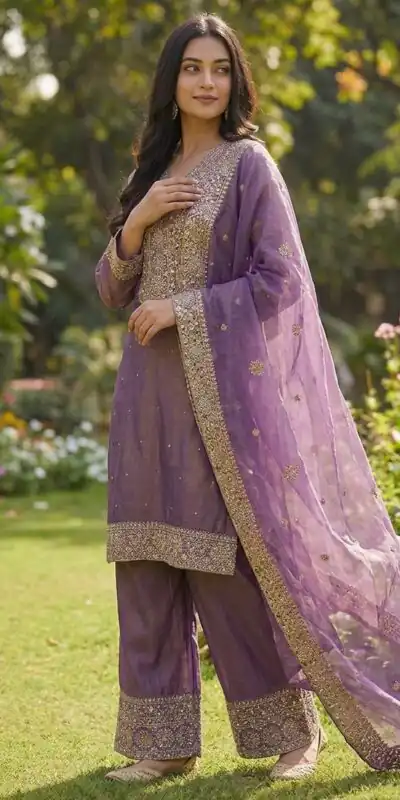 JF 040 Purple Fendy Silk Salwar Suitwith Embroidery Work & Lace Work. Now at just ₹2049. Delivery 4-6 Working Days. Shop now. | Casual Suits, Jump Suits, Creative suits, Designer Suits, Palazzo Suits, Party Wear Suits, Patiala Suits, Salwar suit, Straight Suits