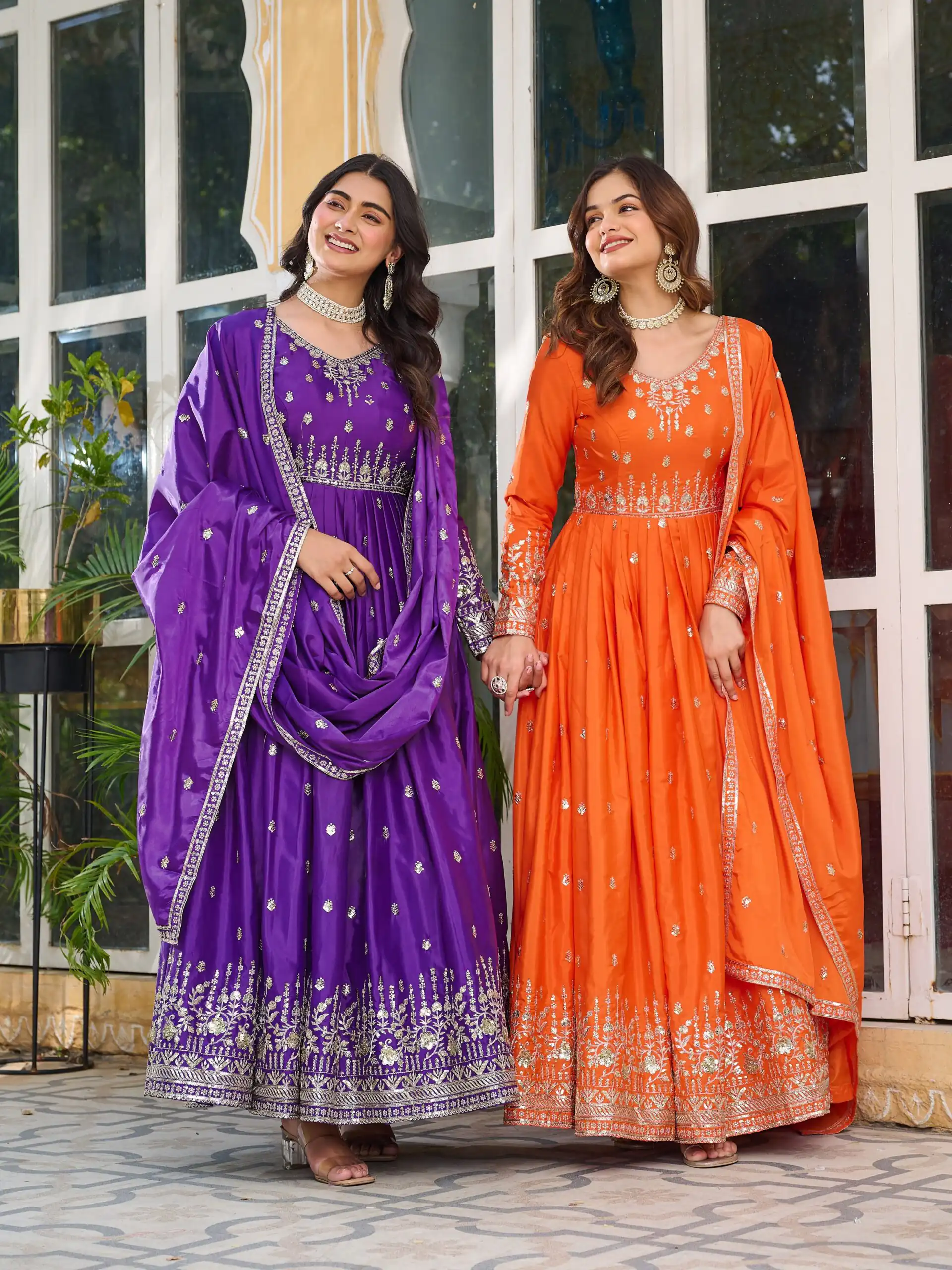 SP 12 Purple in American Silk Sequins Work & Thread Embroidery Gown . Introductory Price ₹2399. Delivery 4-6 Working Days. Shop now. | Bollywood Gowns, Creative Gowns, Designer Gowns, Embroidered Gowns, Gowns, Party Wear Gowns