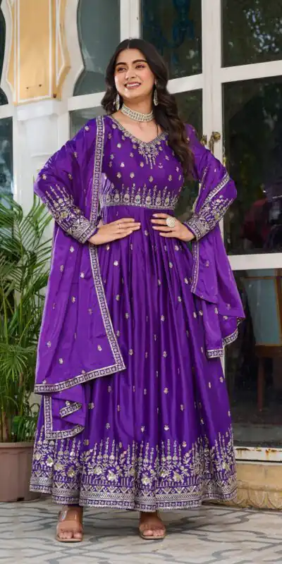Attractive Purple American Silk Sequins Work Gown