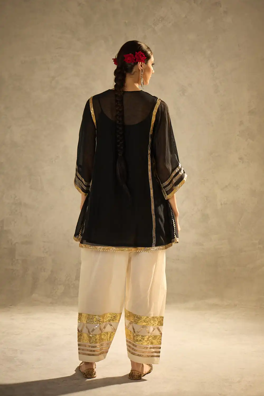 ST 1169 Black Black Chinon Salwar Suit with Gotta Patti Work. Available at ₹1849 only. Delivery 4-6 Working Days. Shop now. | Casual Suits, Jump Suits, Creative suits, Designer Suits, Palazzo Suits, Party Wear Suits, Patiala Suits, Salwar suit, Straight Suits
