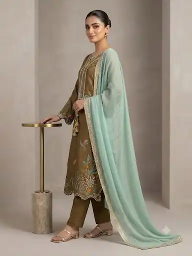LG 2120 Brown | Brown Glass Roman Salwar Suit with Embroidery Work. Introductory Price ₹1999. Delivery 4-6 Working Days. Shop now. | Casual Suits, Jump Suits, Creative suits, Designer Suits, Palazzo Suits, Party Wear Suits, Patiala Suits, Salwar suit, Straight Suits