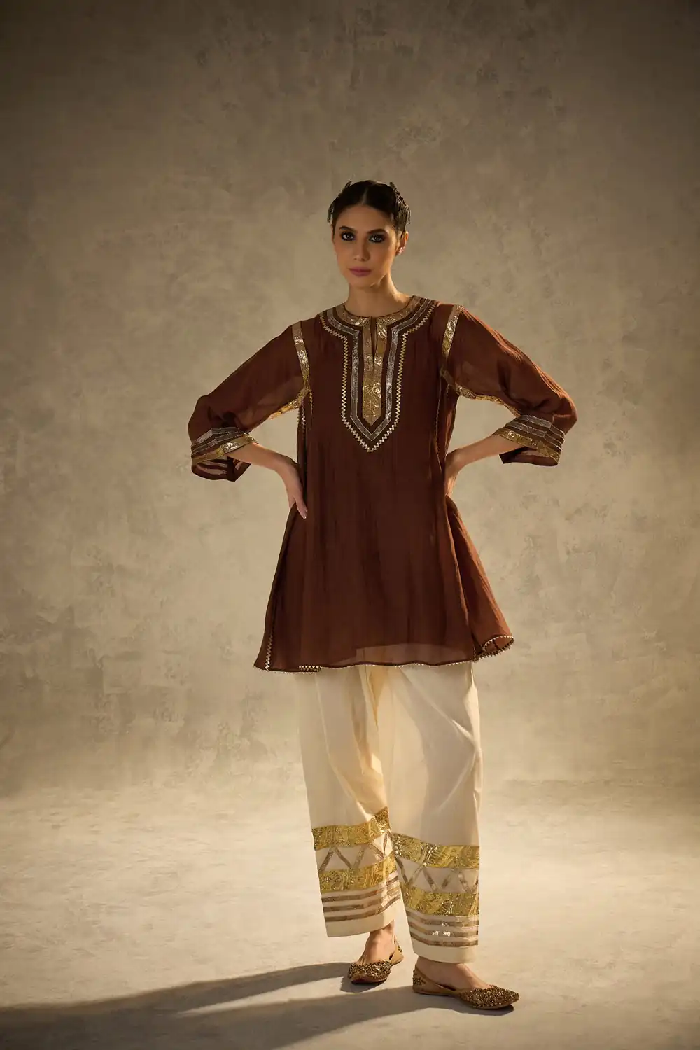 ST 1169 Rust Color Chinon Salwar Suit with Gotta Patti Work. Available at ₹1849 only. Delivery 4-6 Working Days. Shop now. | Casual Suits, Jump Suits, Creative suits, Designer Suits, Palazzo Suits, Party Wear Suits, Patiala Suits, Salwar suit, Straight Suits