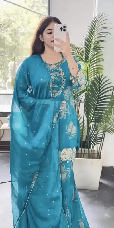 NSR 900 Sky Blue Faux Georgette Salwar Suit with Sequins Work & Embroidery Work. Now at just ₹2150. Delivery 4-6 Working Days. Shop now. | Casual Suits, Jump Suits, Creative suits, Designer Suits, Palazzo Suits, Party Wear Suits, Patiala Suits, Salwar suit