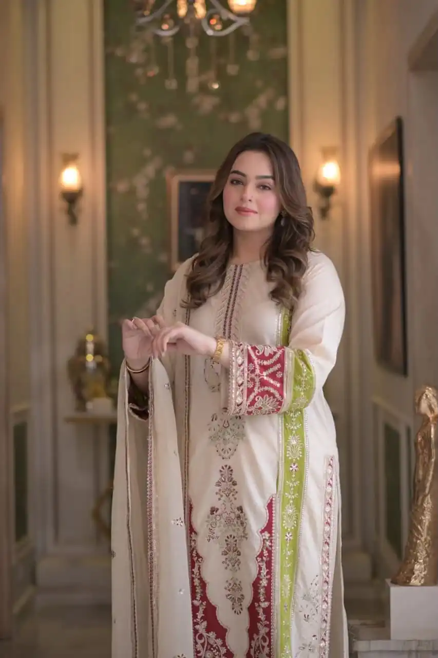 AD 238 Cream Roman Silk Salwar Suit Perfect for Wedding, Party, Lohri, Onam, Reception – . Grab it for ₹2399. Delivery 4-6 Working Days. Shop now. | Casual Suits, Jump Suits, Creative suits, Designer Suits, Palazzo Suits, Party Wear Suits, Patiala Suits, Salwar suit, Straight Suits