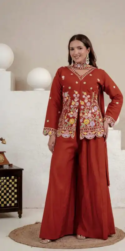 NF 1291 Rust Roman Silk Salwar Suit Perfect for Wedding, Party, Lohri, Onam, Reception – . Grab it for ₹2049. Delivery 4-6 Working Days. Shop now. | Casual Suits, Jump Suits, Creative suits, Designer Suits, Palazzo Suits, Party Wear Suits, Patiala Suits, Salwar suit, Straight Suits