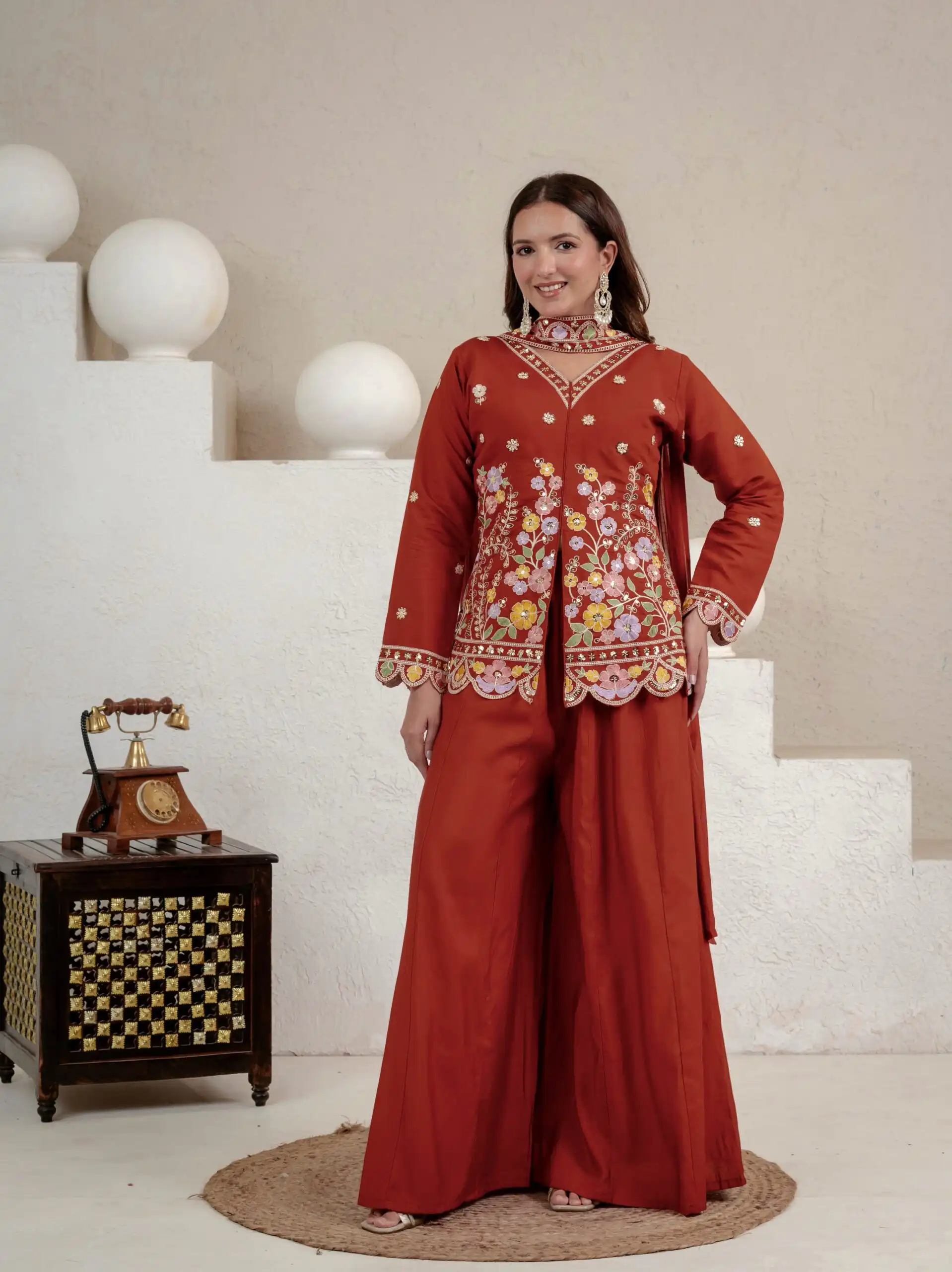 NF 1291 Rust Roman Silk Salwar Suit Perfect for Wedding, Party, Lohri, Onam, Reception – . Grab it for ₹2049. Delivery 4-6 Working Days. Shop now. | Casual Suits, Jump Suits, Creative suits, Designer Suits, Palazzo Suits, Party Wear Suits, Patiala Suits, Salwar suit, Straight Suits