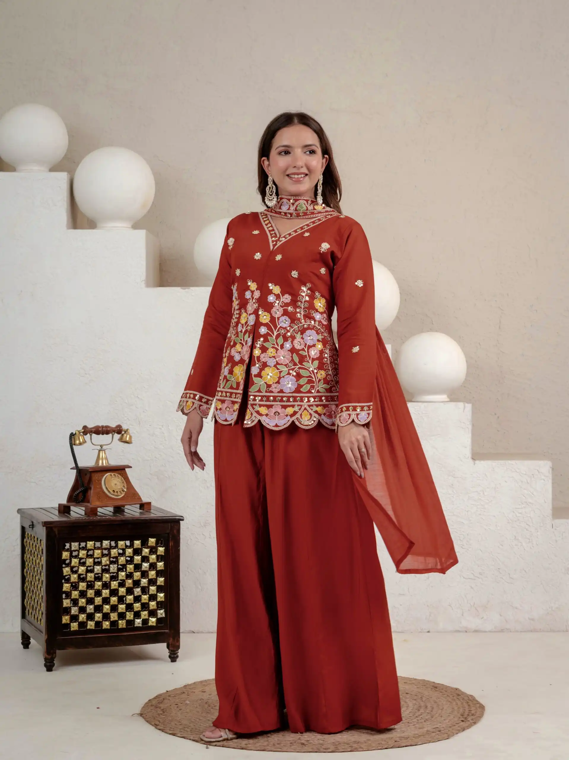 NF 1291 Rust Roman Silk Salwar Suit Perfect for Wedding, Party, Lohri, Onam, Reception – . Grab it for ₹2049. Delivery 4-6 Working Days. Shop now. | Casual Suits, Jump Suits, Creative suits, Designer Suits, Palazzo Suits, Party Wear Suits, Patiala Suits, Salwar suit, Straight Suits