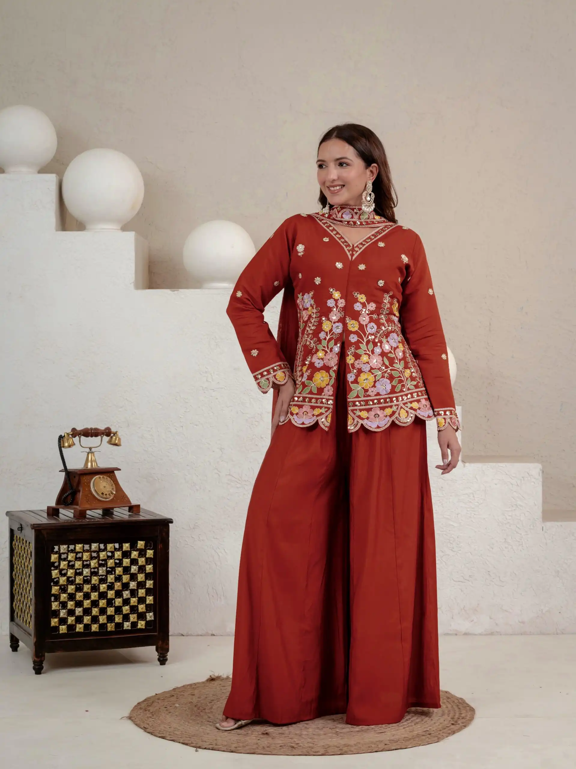 NF 1291 Rust Roman Silk Salwar Suit Perfect for Wedding, Party, Lohri, Onam, Reception – . Grab it for ₹2049. Delivery 4-6 Working Days. Shop now. | Casual Suits, Jump Suits, Creative suits, Designer Suits, Palazzo Suits, Party Wear Suits, Patiala Suits, Salwar suit, Straight Suits
