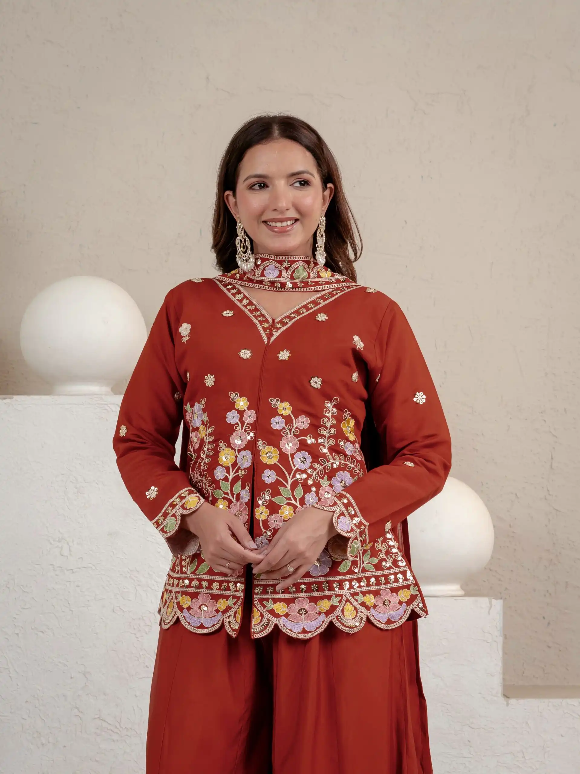 NF 1291 Rust Roman Silk Salwar Suit Perfect for Wedding, Party, Lohri, Onam, Reception – . Grab it for ₹2049. Delivery 4-6 Working Days. Shop now. | Casual Suits, Jump Suits, Creative suits, Designer Suits, Palazzo Suits, Party Wear Suits, Patiala Suits, Salwar suit, Straight Suits