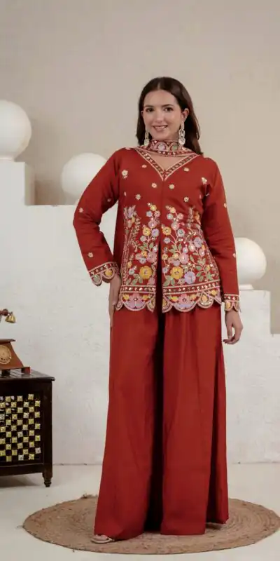 NF 1291 Rust Roman Silk Salwar Suit Perfect for Wedding, Party, Lohri, Onam, Reception – . Grab it for ₹2049. Delivery 4-6 Working Days. Shop now. | Casual Suits, Jump Suits, Creative suits, Designer Suits, Palazzo Suits, Party Wear Suits, Patiala Suits, Salwar suit, Straight Suits