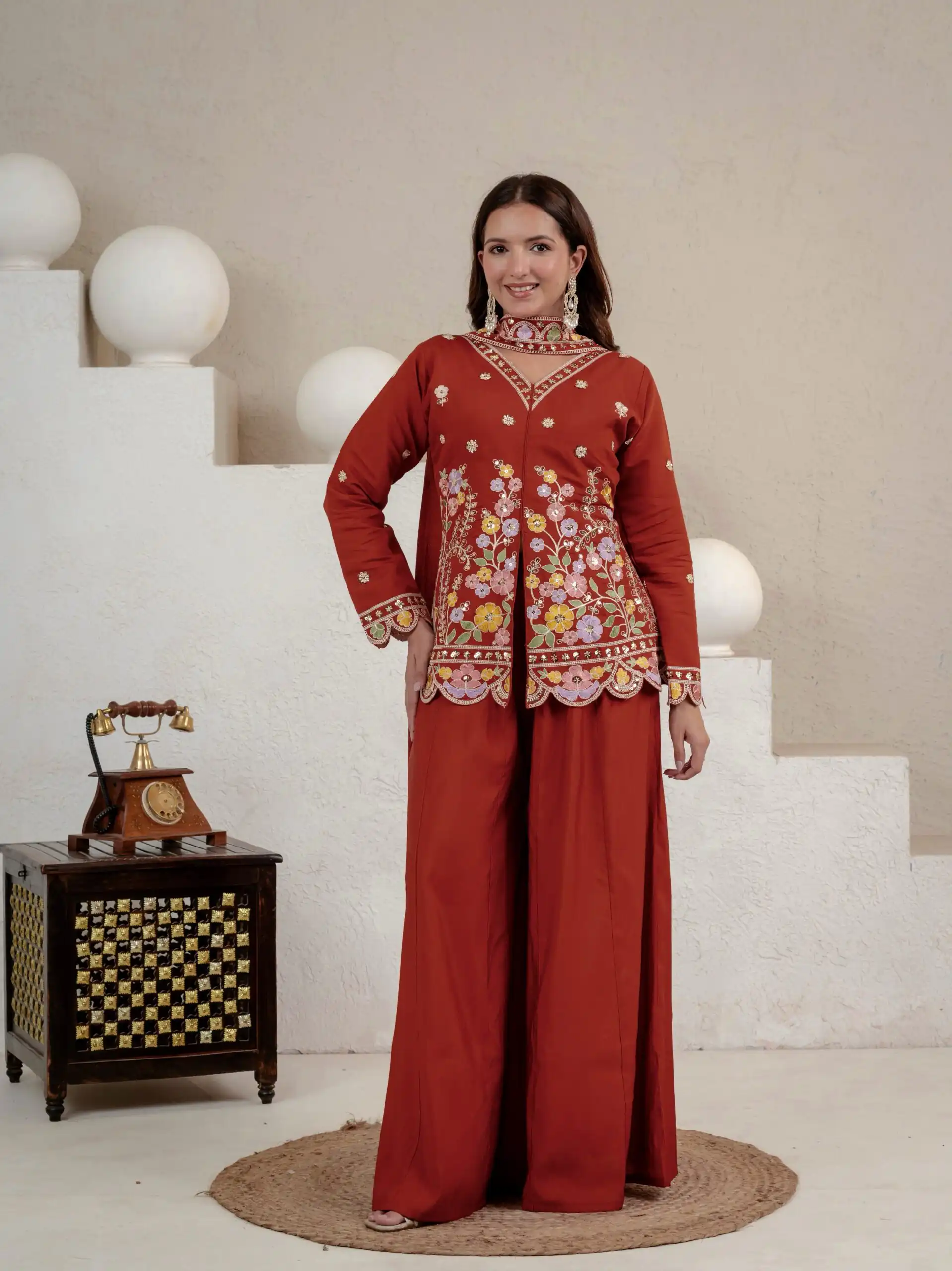 NF 1291 Rust Roman Silk Salwar Suit Perfect for Wedding, Party, Lohri, Onam, Reception – . Grab it for ₹2049. Delivery 4-6 Working Days. Shop now. | Casual Suits, Jump Suits, Creative suits, Designer Suits, Palazzo Suits, Party Wear Suits, Patiala Suits, Salwar suit, Straight Suits