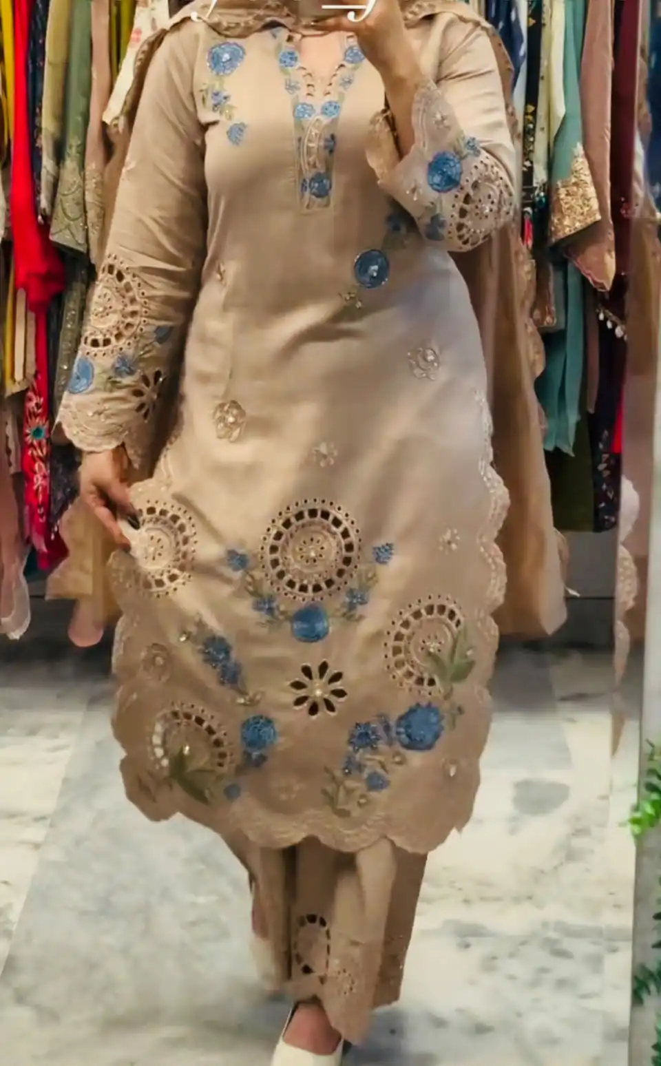 VLM 343 Chiku Roman Salwar Suit with Cut Work & Embroidery Work. Exclusive Offer ₹2449. Delivery 4-6 Working Days. Shop now. | Casual Suits, Jump Suits, Creative suits, Designer Suits, Palazzo Suits, Party Wear Suits, Patiala Suits, Salwar suit, Straight Suits