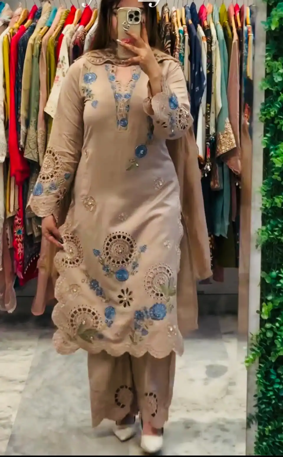 VLM 343 Chiku Roman Salwar Suit with Cut Work & Embroidery Work. Exclusive Offer ₹2449. Delivery 4-6 Working Days. Shop now. | Casual Suits, Jump Suits, Creative suits, Designer Suits, Palazzo Suits, Party Wear Suits, Patiala Suits, Salwar suit, Straight Suits