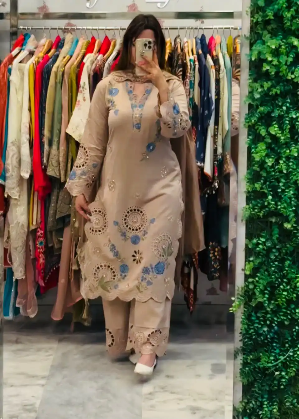VLM 343 Chiku Roman Salwar Suit with Cut Work & Embroidery Work. Exclusive Offer ₹2449. Delivery 4-6 Working Days. Shop now. | Casual Suits, Jump Suits, Creative suits, Designer Suits, Palazzo Suits, Party Wear Suits, Patiala Suits, Salwar suit, Straight Suits