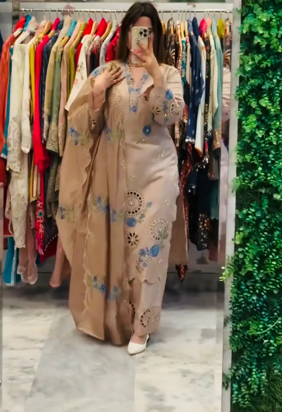 VLM 343 Chiku Roman Salwar Suit with Cut Work & Embroidery Work. Exclusive Offer ₹2449. Delivery 4-6 Working Days. Shop now. | Casual Suits, Jump Suits, Creative suits, Designer Suits, Palazzo Suits, Party Wear Suits, Patiala Suits, Salwar suit, Straight Suits
