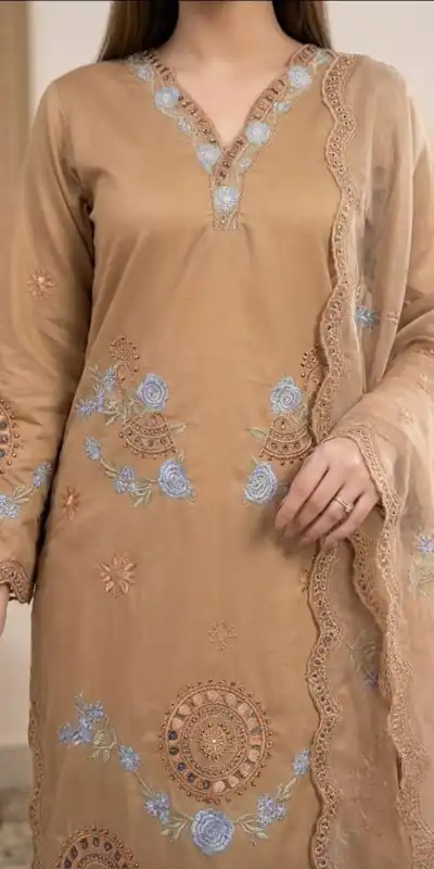 VLM 343 Chiku Roman Salwar Suit with Cut Work & Embroidery Work. Exclusive Offer ₹2449. Delivery 4-6 Working Days. Shop now. | Casual Suits, Jump Suits, Creative suits, Designer Suits, Palazzo Suits, Party Wear Suits, Patiala Suits, Salwar suit, Straight Suits