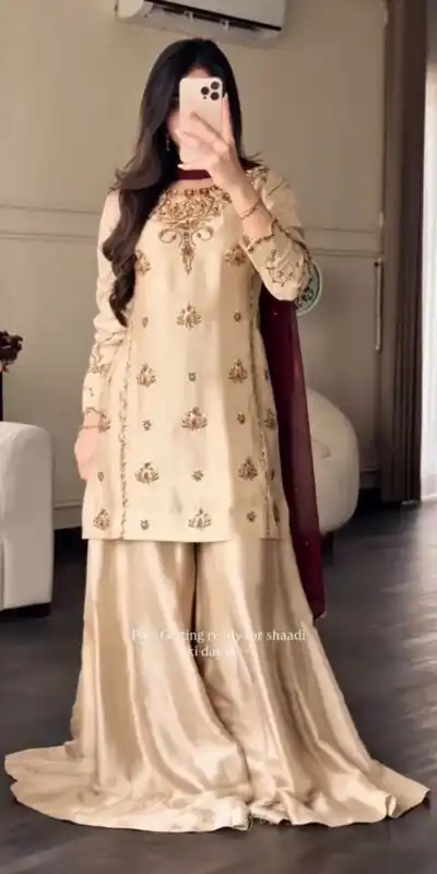 WW 1272 Cream Pure Natural Crep Salwar Suit with Moti Work & Embroidery Work. Affordable Price ₹1949. Delivery 4-6 Working Days. Shop now. | Casual Suits, Jump Suits, Creative suits, Designer Suits, Palazzo Suits, Party Wear Suits, Patiala Suits, Salwar suit, Straight Suits