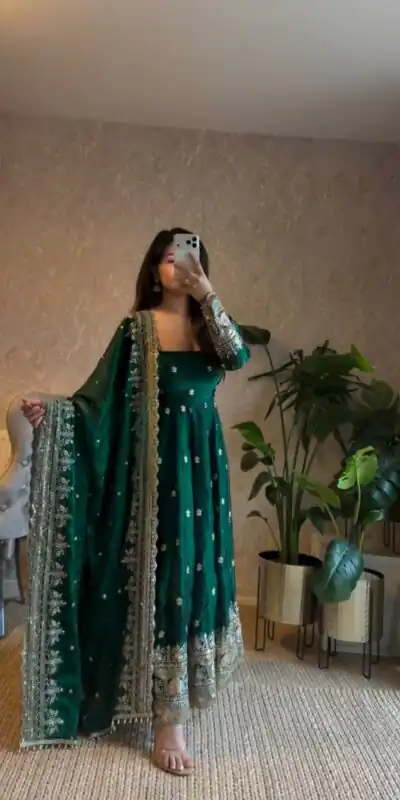 JF 033 Green in Maroon Georgette Sequins Work & Embroidery Work Gown . Introductory Price ₹2099. Delivery 4-6 Working Days. Shop now. | Bollywood Gowns, Creative Gowns, Designer Gowns, Embroidered Gowns, Gowns, Party Wear Gowns