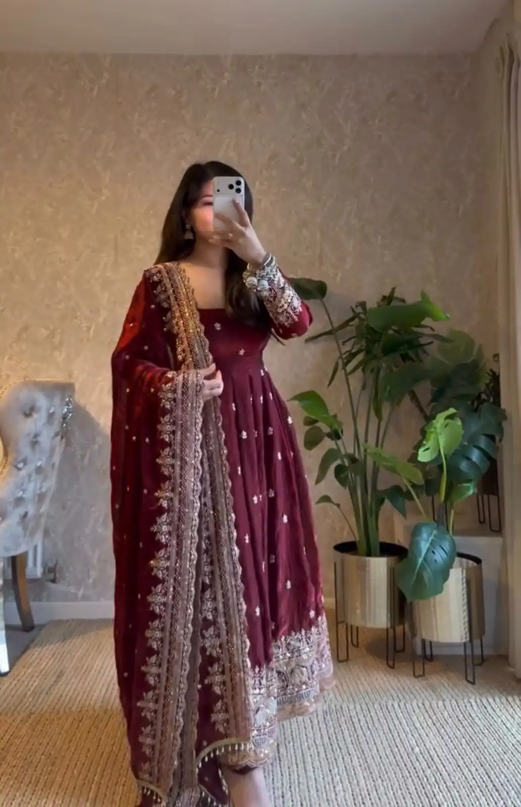 JF 033 Maroon in Maroon Georgette Sequins Work & Embroidery Work Gown . Introductory Price ₹2099. Delivery 4-6 Working Days. Shop now. | Bollywood Gowns, Creative Gowns, Designer Gowns, Embroidered Gowns, Gowns, Party Wear Gowns
