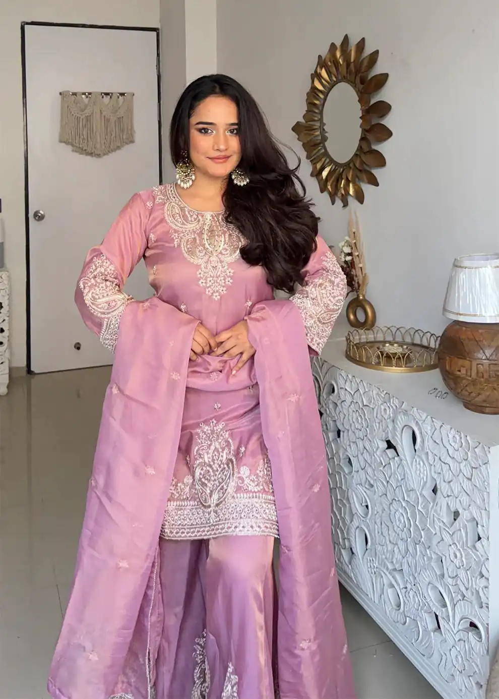 DB 43 Pink Fendy Silk Salwar Suit with Mirror Work & Embroidery Work. Best Price ₹20149. Delivery 4-6 Working Days. Shop now. | Casual Suits, Jump Suits, Creative suits, Designer Suits, Palazzo Suits, Party Wear Suits, Patiala Suits, Salwar suit, Straight Suits