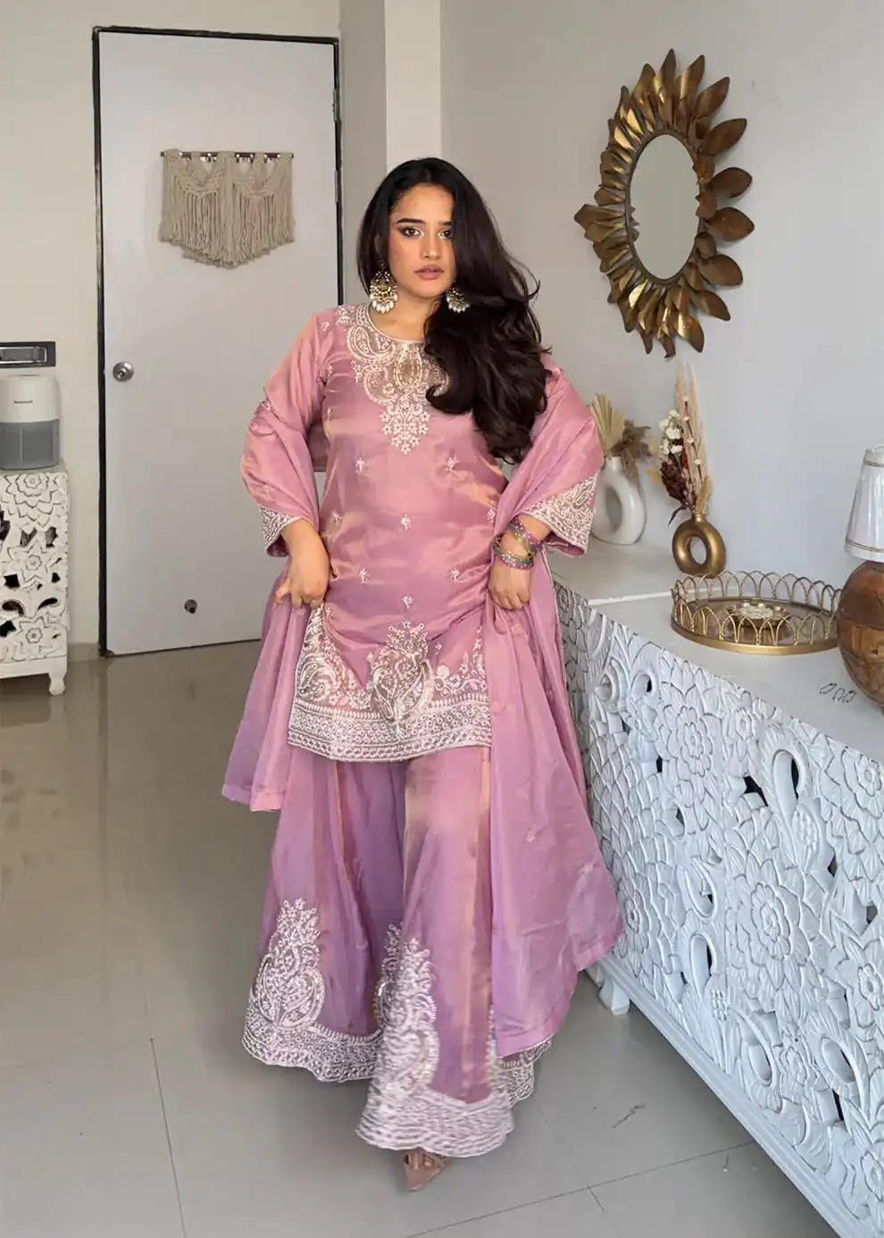 DB 43 Pink Fendy Silk Salwar Suit with Mirror Work & Embroidery Work. Best Price ₹20149. Delivery 4-6 Working Days. Shop now. | Casual Suits, Jump Suits, Creative suits, Designer Suits, Palazzo Suits, Party Wear Suits, Patiala Suits, Salwar suit, Straight Suits