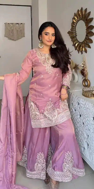 DB 43 Pink Fendy Silk Salwar Suit with Mirror Work & Embroidery Work. Best Price ₹20149. Delivery 4-6 Working Days. Shop now. | Casual Suits, Jump Suits, Creative suits, Designer Suits, Palazzo Suits, Party Wear Suits, Patiala Suits, Salwar suit, Straight Suits