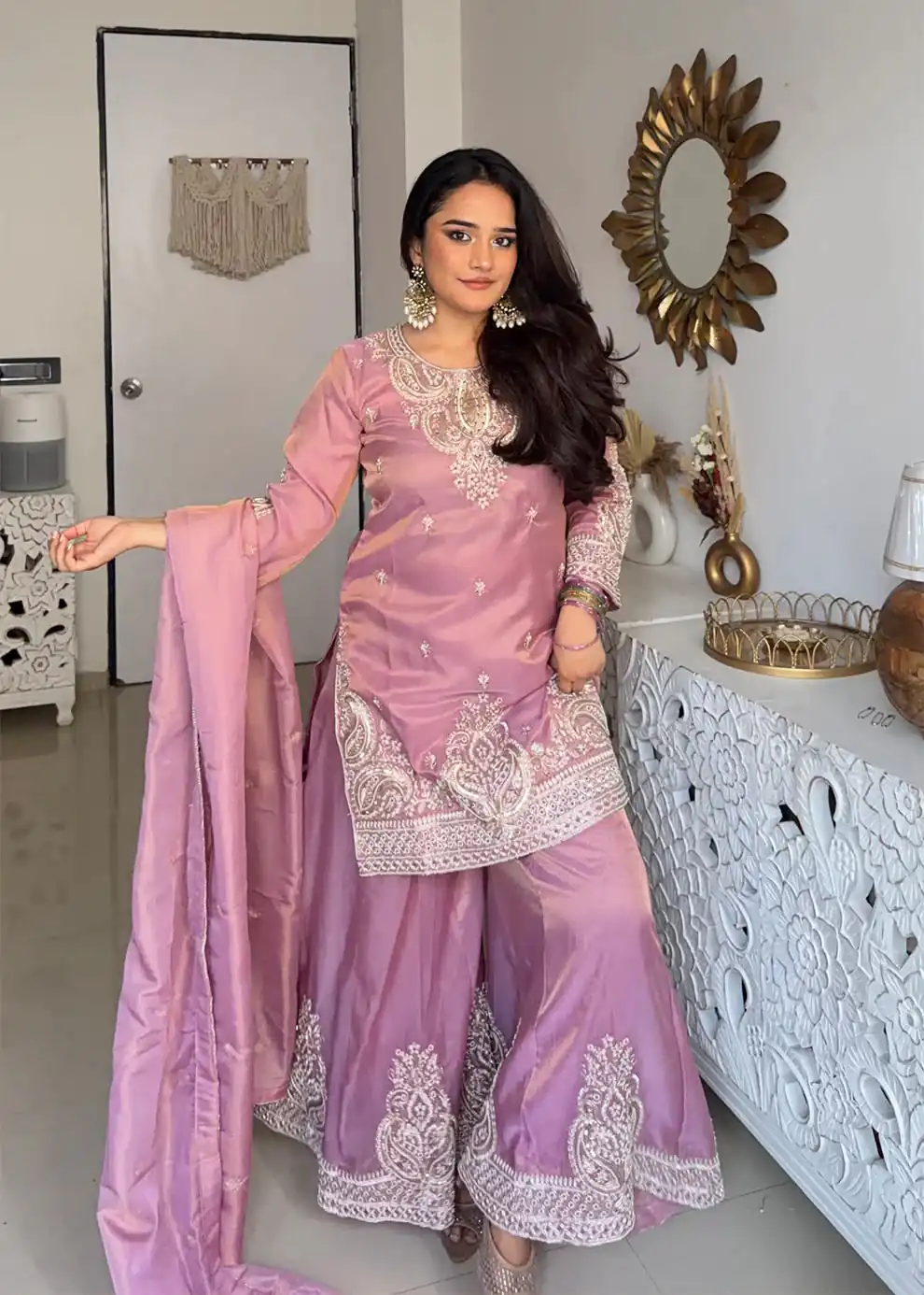 DB 43 Pink Fendy Silk Salwar Suit with Mirror Work & Embroidery Work. Best Price ₹20149. Delivery 4-6 Working Days. Shop now. | Casual Suits, Jump Suits, Creative suits, Designer Suits, Palazzo Suits, Party Wear Suits, Patiala Suits, Salwar suit, Straight Suits
