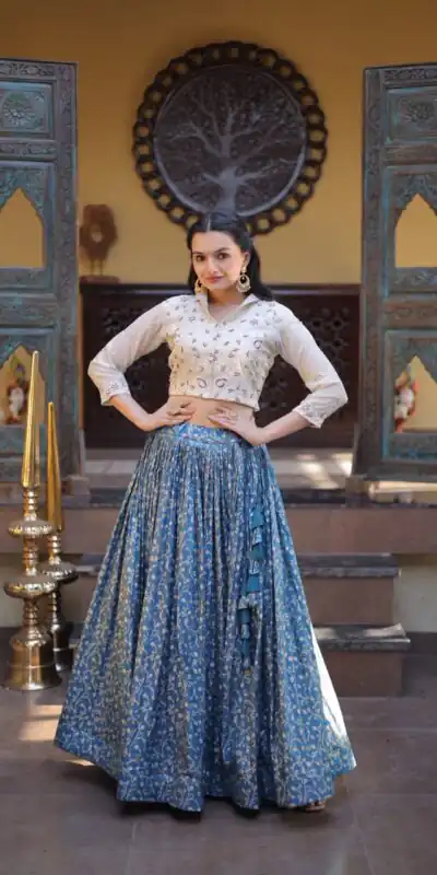KA 5070 Teal | Cosmos Lehenga Choli with Embroidery Work & Bead Work. Available at ₹2599 only. Delivery 4-6 Working Days. Shop now. | Bollywood Lehenga, Creative Lehenga, Designer Lehenga, Embroidered Lehenga, Lehenga, Party Wear Lehenga