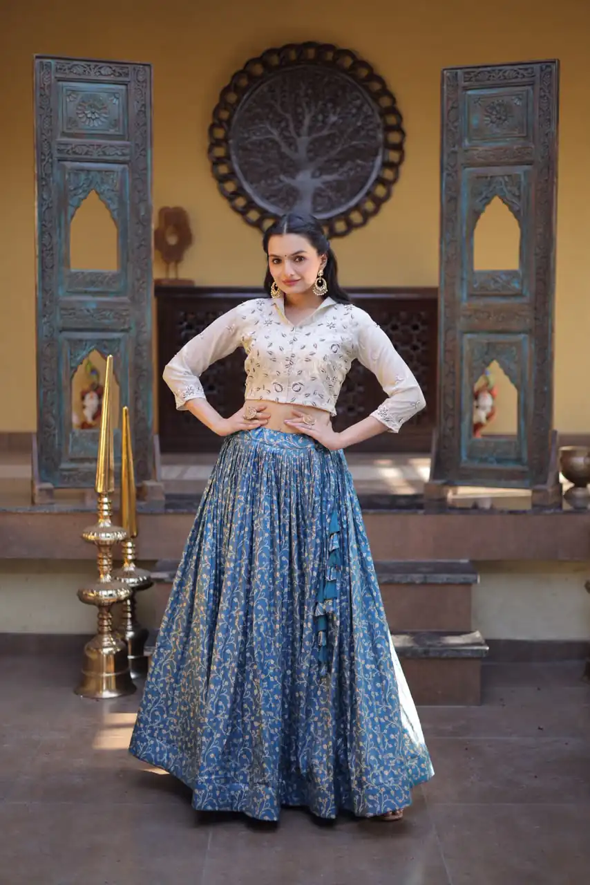 KA 5070 Teal | Cosmos Lehenga Choli with Embroidery Work & Bead Work. Available at ₹2599 only. Delivery 4-6 Working Days. Shop now. | Bollywood Lehenga, Creative Lehenga, Designer Lehenga, Embroidered Lehenga, Lehenga, Party Wear Lehenga