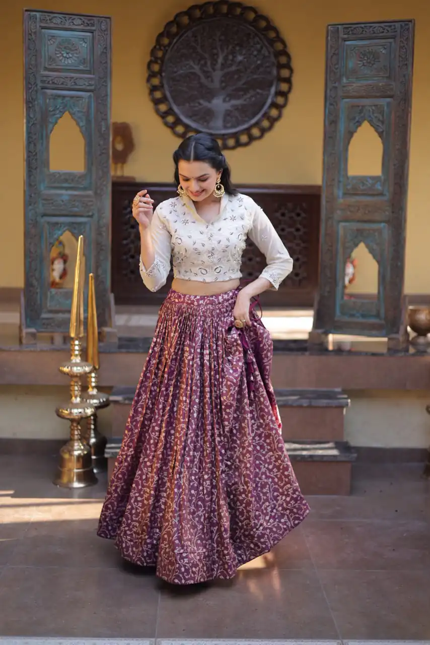 KA 5070 Wine | Cosmos Lehenga Choli with Embroidery Work & Bead Work. Available at ₹2599 only. Delivery 4-6 Working Days. Shop now. | Bollywood Lehenga, Creative Lehenga, Designer Lehenga, Embroidered Lehenga, Lehenga, Party Wear Lehenga